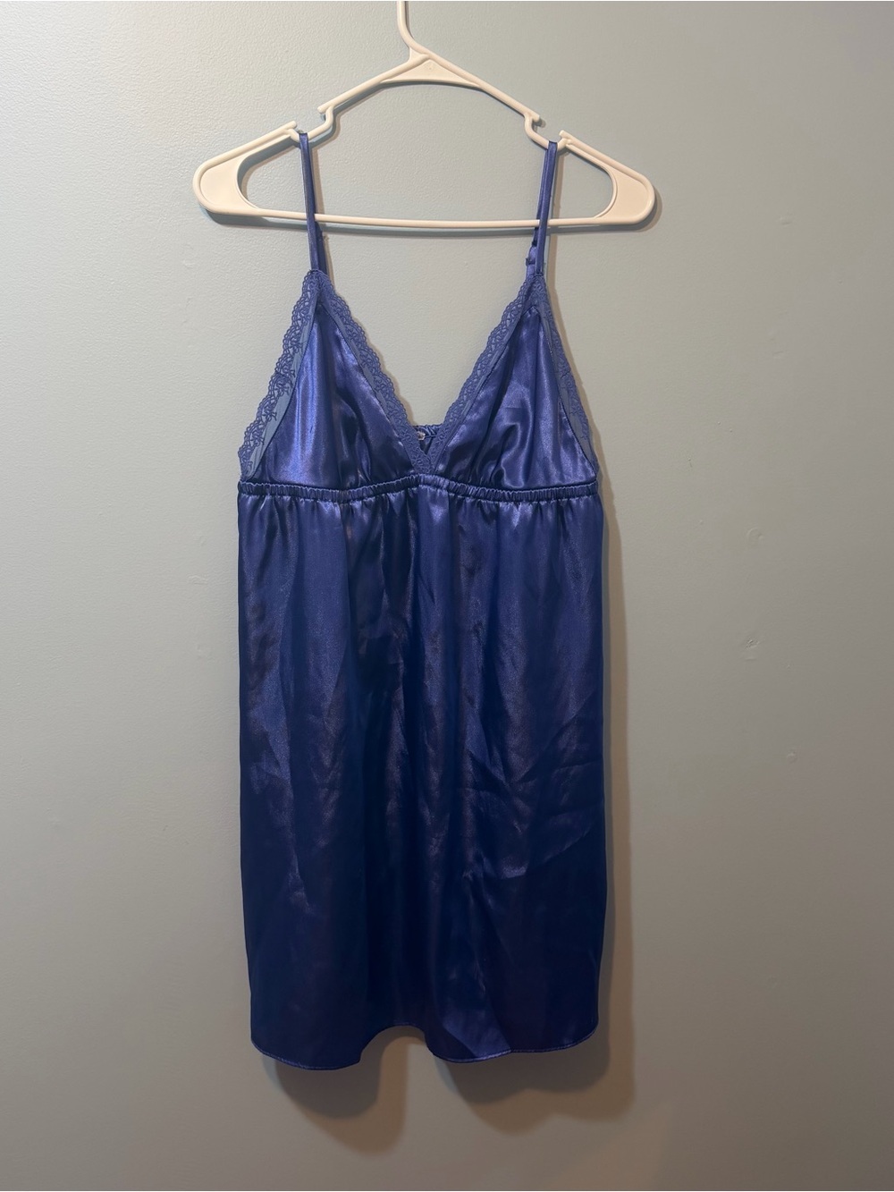 American Vintage Satin Lace-Trim Slip in Periwinkle